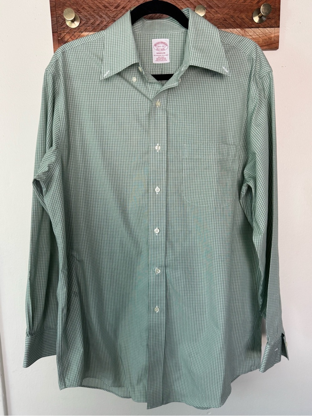 Madison Green Micro-Check Long-Sleeve Dress Shirt